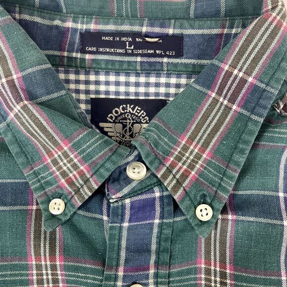 VTG Dockers Levis 90s Y2K Green Blue Plaid Shirt Work Ranch Yellowstone LARGE - Picture 2 of 9